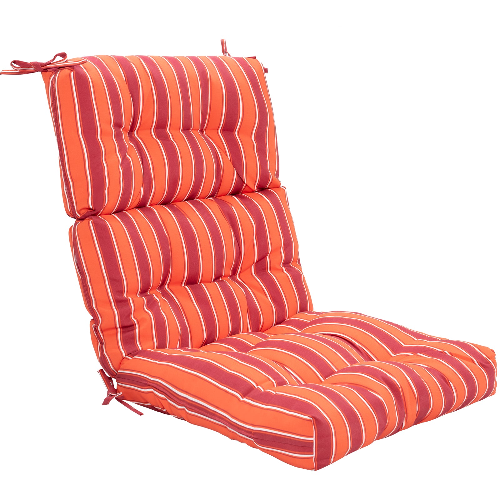 Patio High Back Chair Cushion Chair Seat Pads with Non-slip Rope Belts-Orange & Red