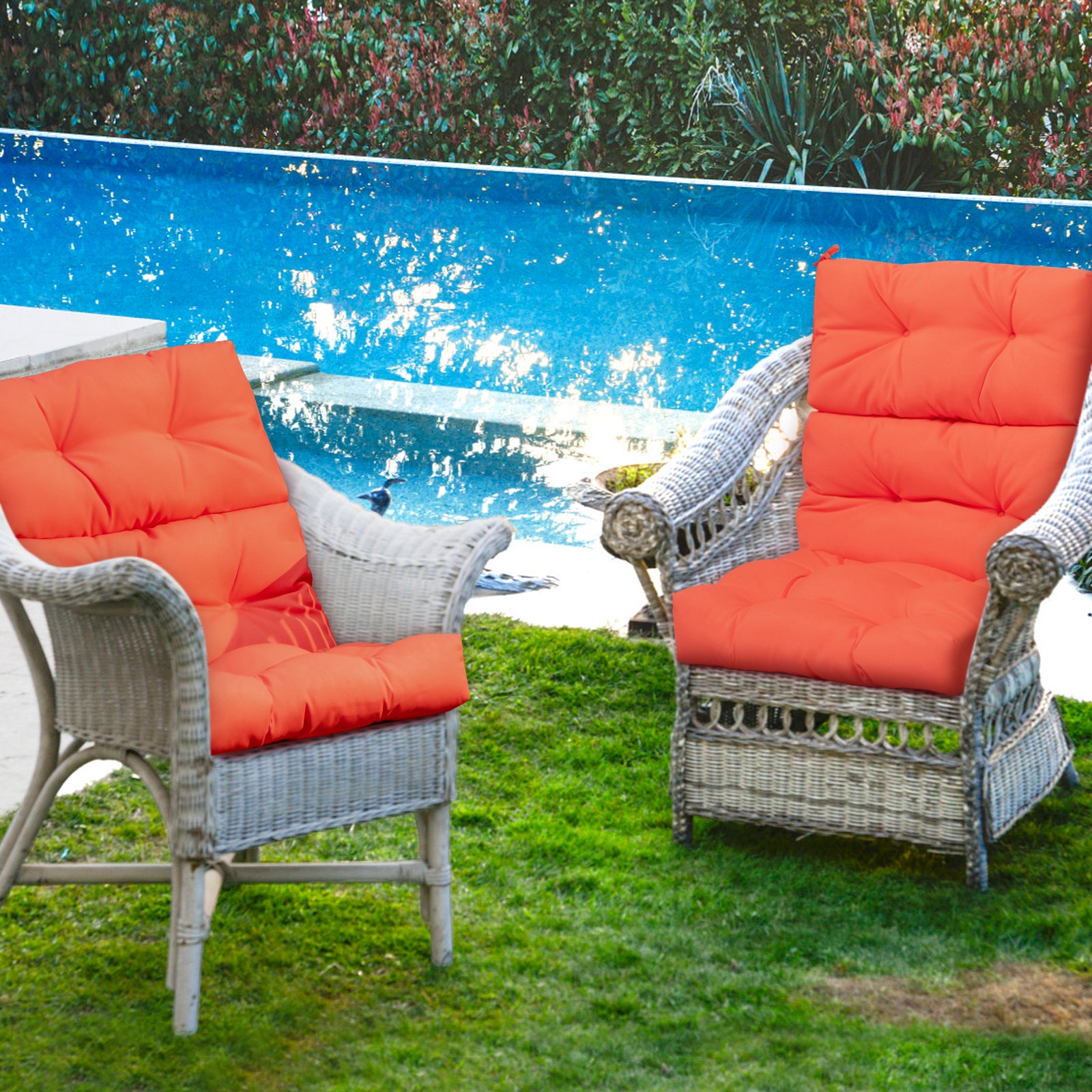 Patio High Back Chair Cushion Chair Seat Pads with Non-slip Rope Belts-Orange