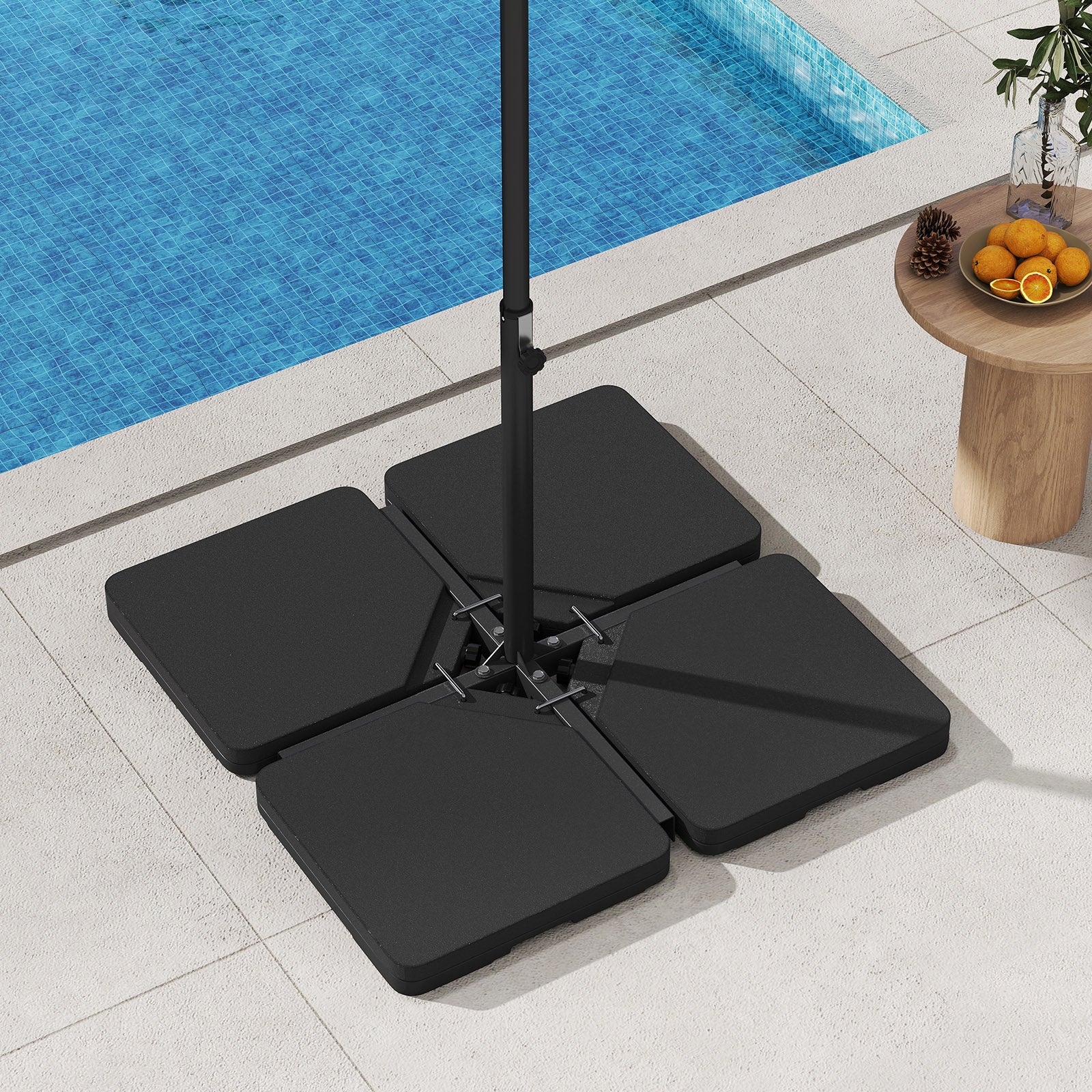 Patio Offset Umbrella Base 100 kg Capacity Heavy-Duty 4-Piece Square Plate Set