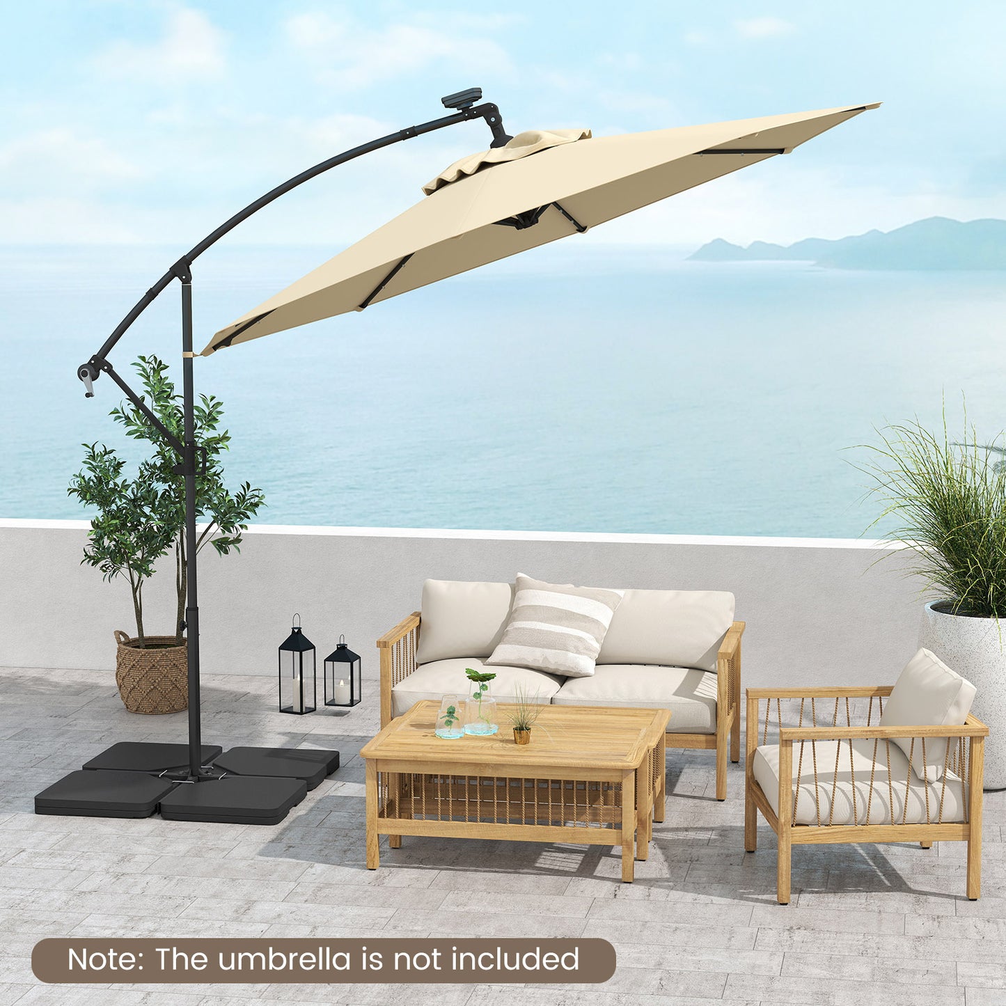 Patio Offset Umbrella Base 100 kg Capacity Heavy-Duty 4-Piece Square Plate Set