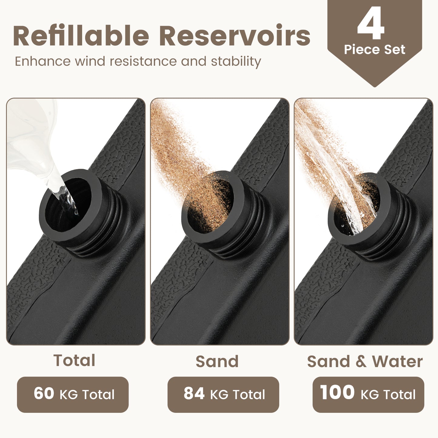 Patio Offset Umbrella Base 100 kg Capacity Heavy-Duty 4-Piece Square Plate Set