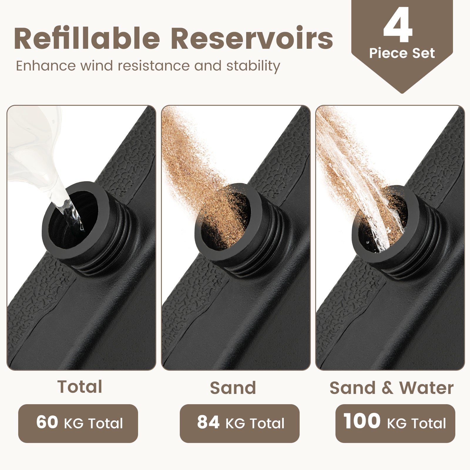 Patio Offset Umbrella Base 100 kg Capacity Heavy-Duty 4-Piece Square Plate Set