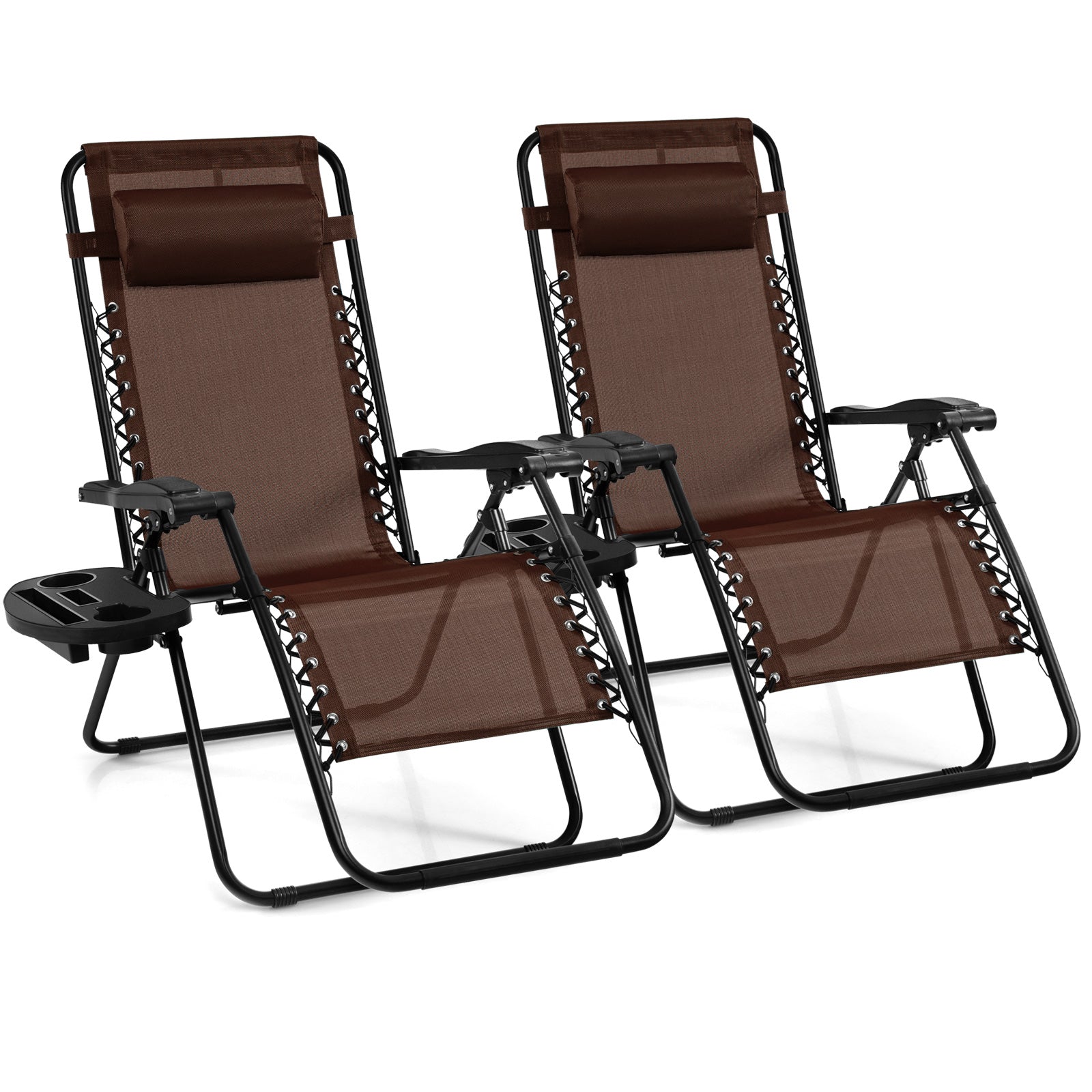 Patio Zero Gravity Lounge Chair with Cup Holder & Removable Pillow-Coffee-2 pieces