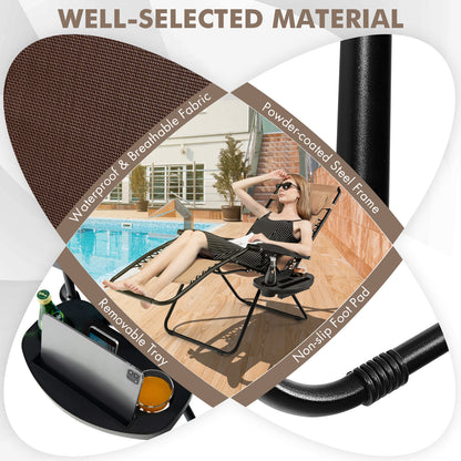 Patio Zero Gravity Lounge Chair with Cup Holder & Removable Pillow-Coffee-2 pieces