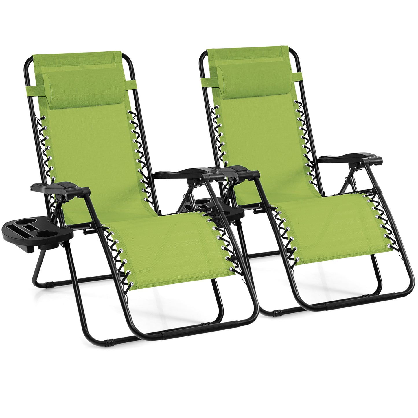 Patio Zero Gravity Lounge Chair with Cup Holder & Removable Pillow-Green-2 pieces