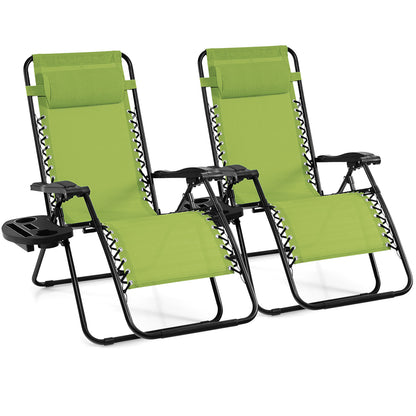 Patio Zero Gravity Lounge Chair with Cup Holder & Removable Pillow-Green-2 pieces