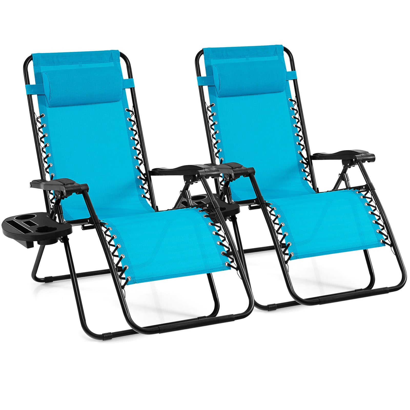 Patio Zero Gravity Lounge Chair with Cup Holder & Removable Pillow-Blue-2 pieces