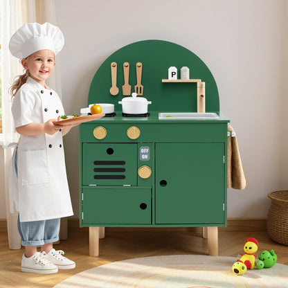Play Kitchen for Kids Wooden Kitchen Playset with Stoves Faucet-Green