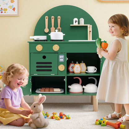 Play Kitchen for Kids Wooden Kitchen Playset with Stoves Faucet-Green