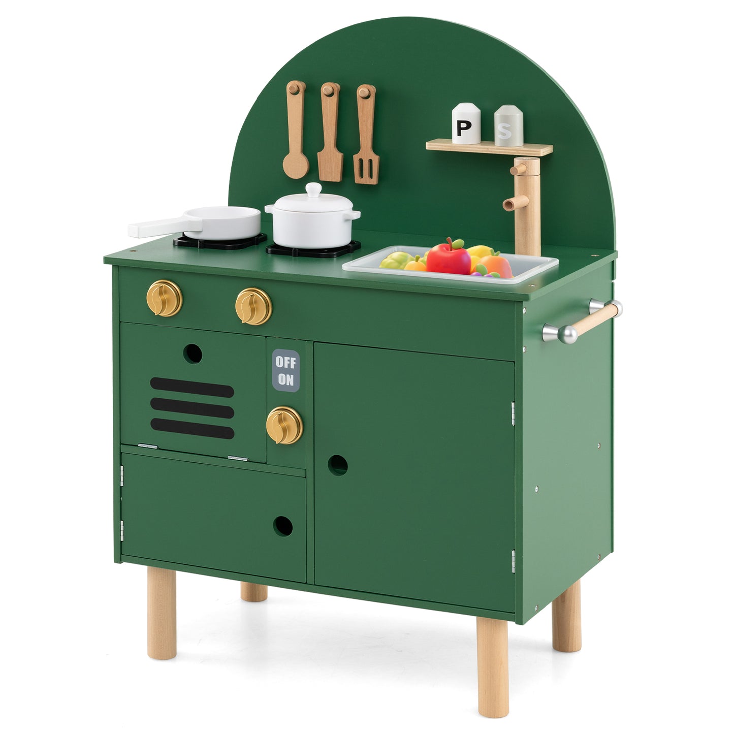 Play Kitchen for Kids Wooden Kitchen Playset with Stoves Faucet-Green