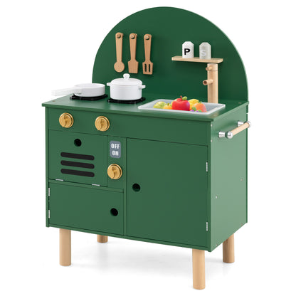 Play Kitchen for Kids Wooden Kitchen Playset with Stoves Faucet-Green