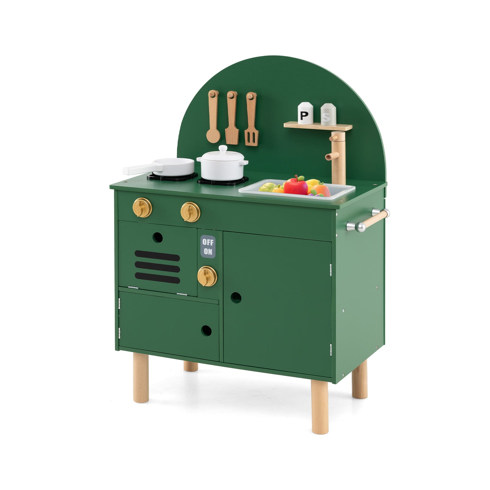 Play Kitchen for Kids Wooden Kitchen Playset with Stoves Faucet-Green
