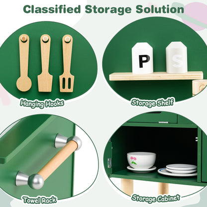 Play Kitchen for Kids Wooden Kitchen Playset with Stoves Faucet-Green