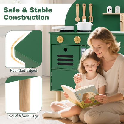 Play Kitchen for Kids Wooden Kitchen Playset with Stoves Faucet-Green
