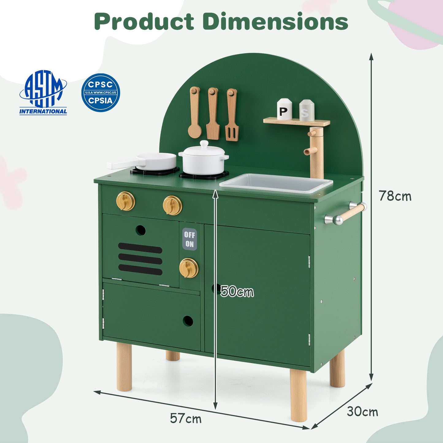 Play Kitchen for Kids Wooden Kitchen Playset with Stoves Faucet-Green