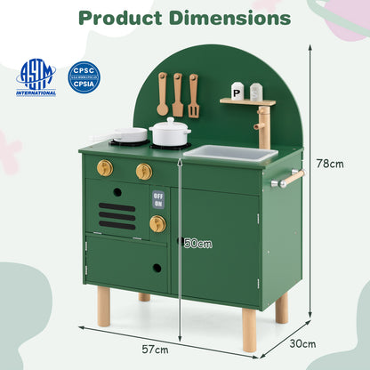 Play Kitchen for Kids Wooden Kitchen Playset with Stoves Faucet-Green