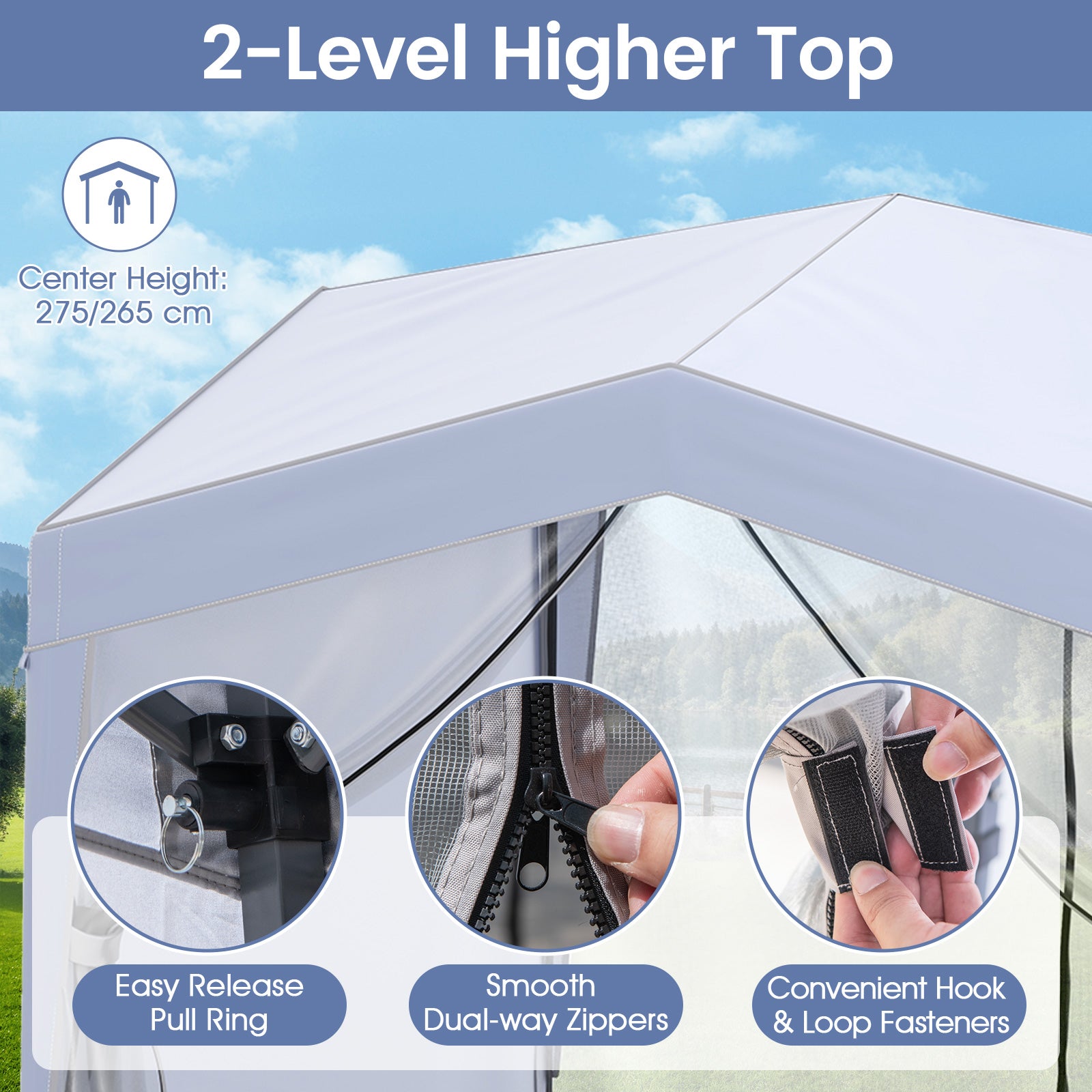 3 x 3 m Pop up Canopy Tent with 4 Sidewalls and Mesh Netting-White