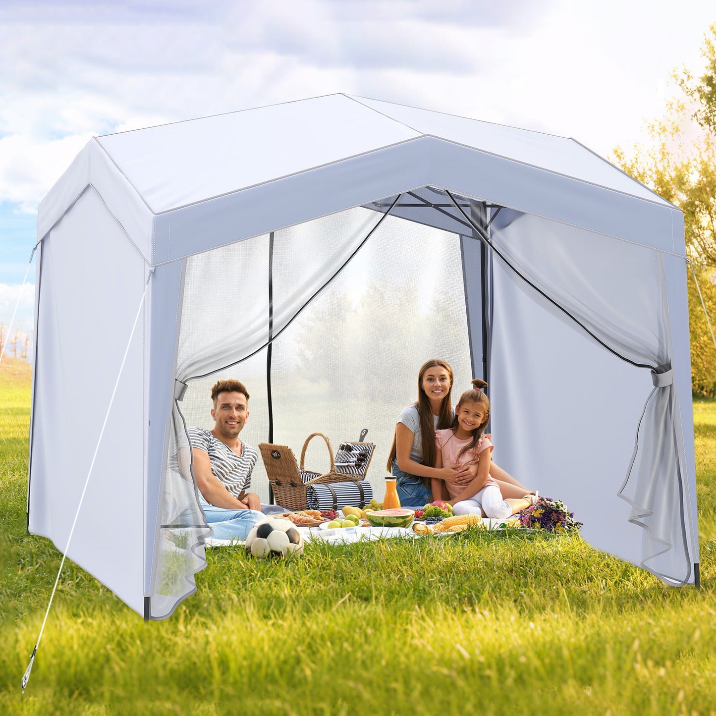 3 x 3 m Pop up Canopy Tent with 4 Sidewalls and Mesh Netting-White