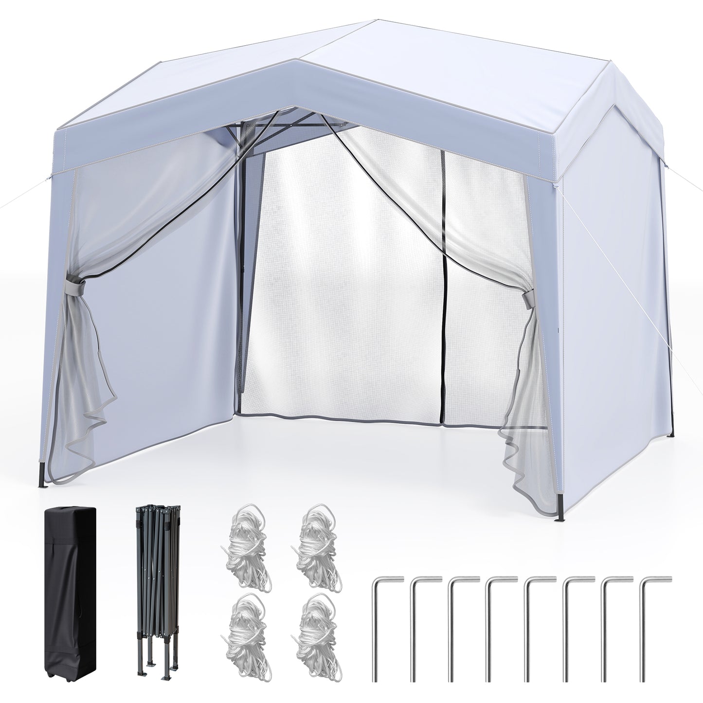 3 x 3 m Pop up Canopy Tent with 4 Sidewalls and Mesh Netting-White