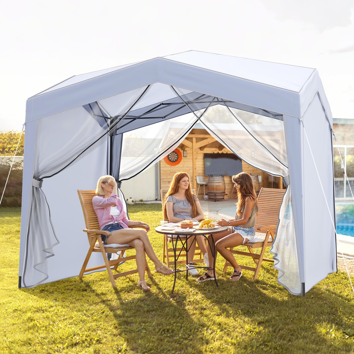 3 x 3 m Pop up Canopy Tent with 4 Sidewalls and Mesh Netting-White