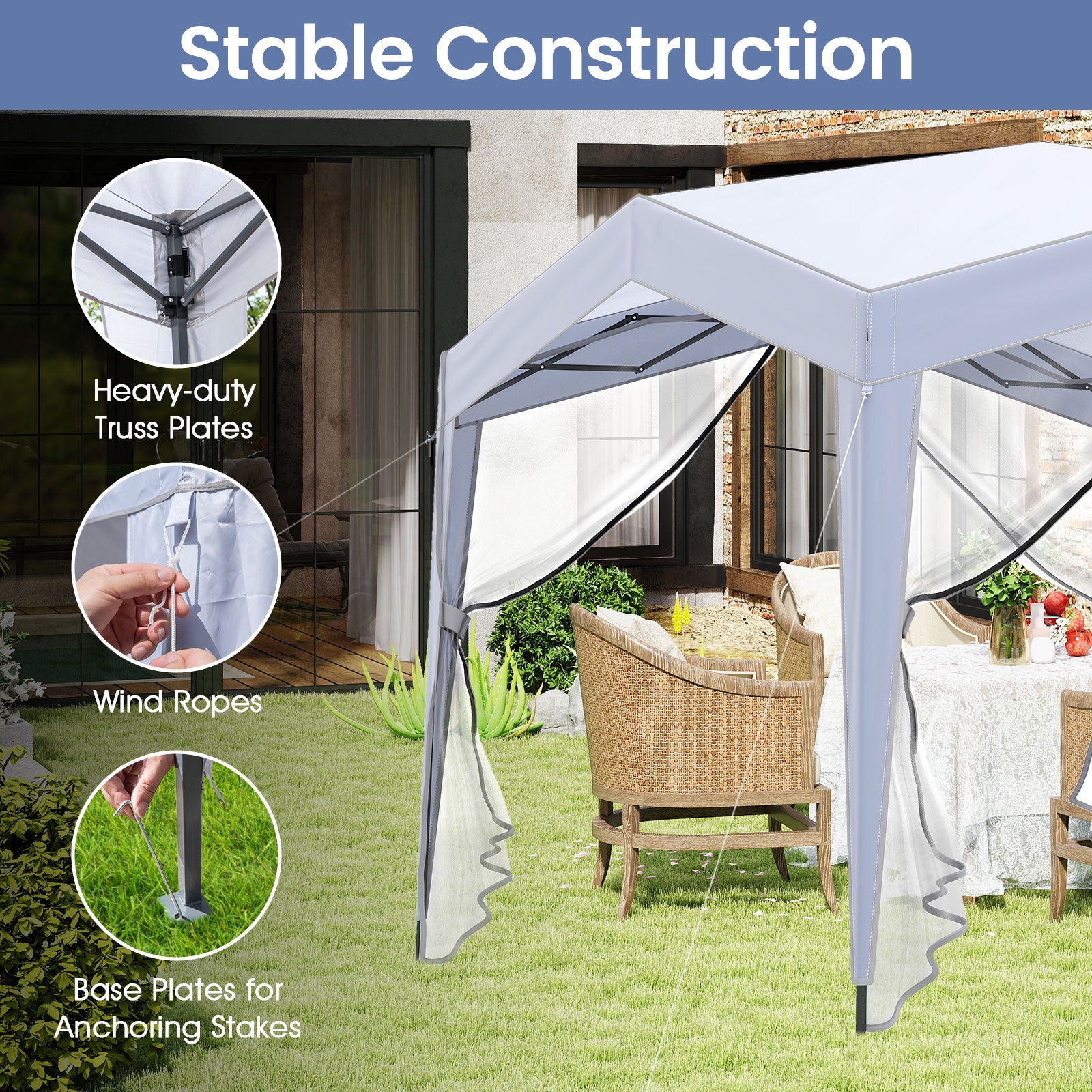 3 x 3 m Pop up Canopy Tent with 4 Sidewalls and Mesh Netting-White