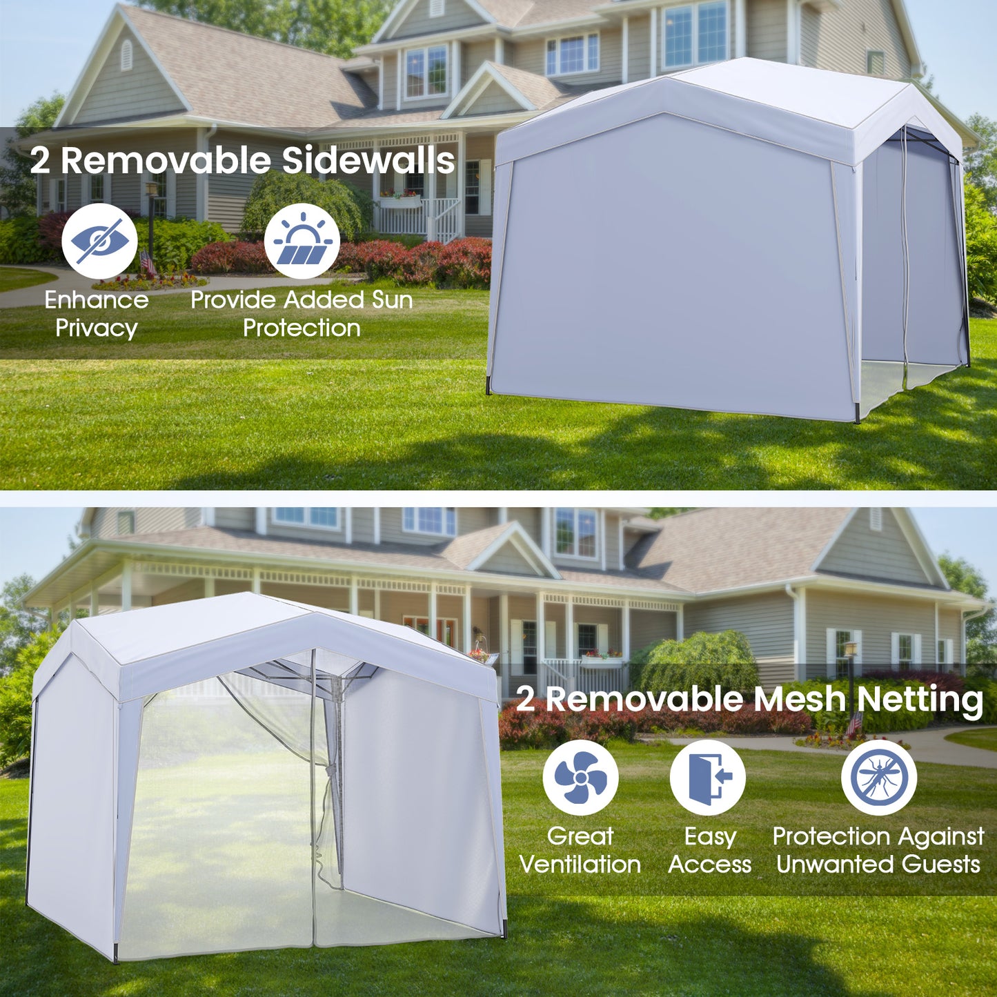3 x 3 m Pop up Canopy Tent with 4 Sidewalls and Mesh Netting-White
