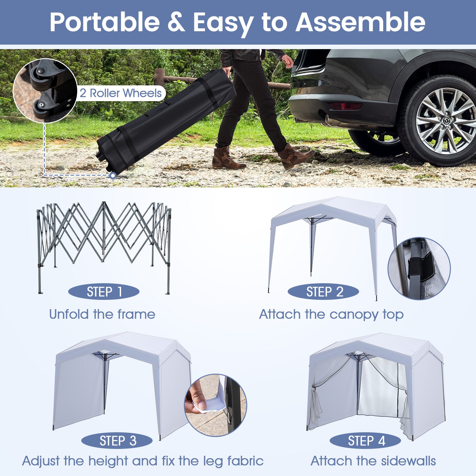 3 x 3 m Pop up Canopy Tent with 4 Sidewalls and Mesh Netting-White