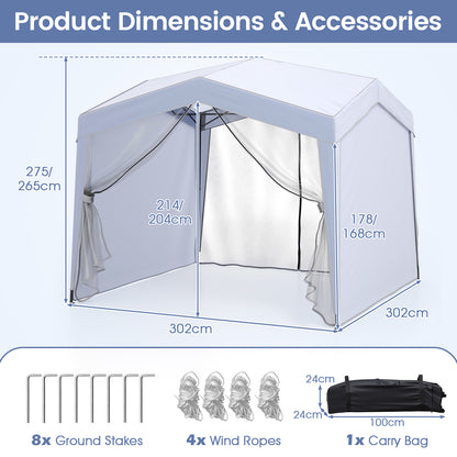 3 x 3 m Pop up Canopy Tent with 4 Sidewalls and Mesh Netting-White