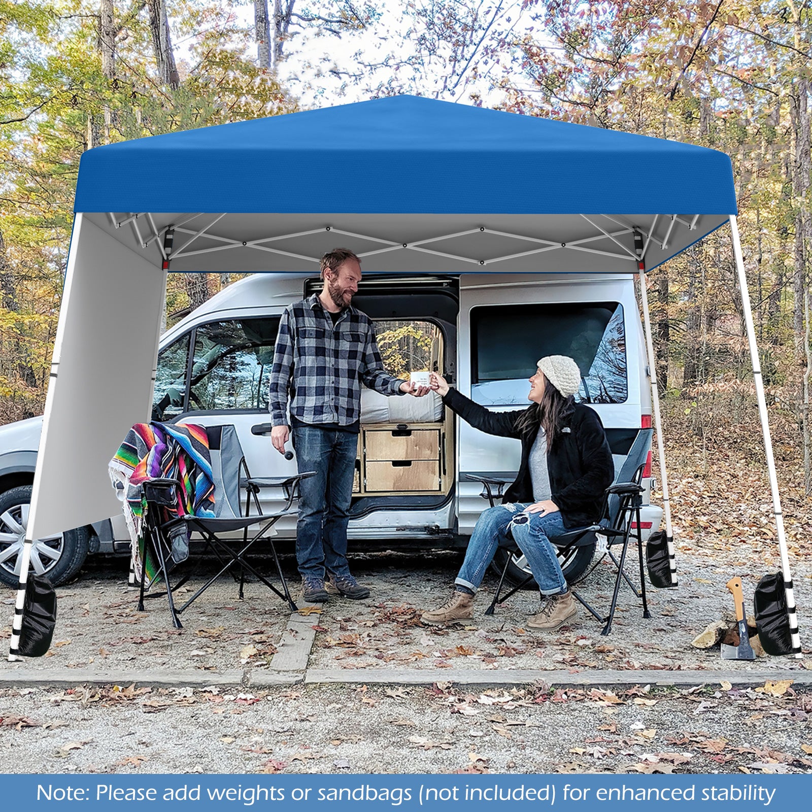 Pop up Canopy Tent with 1 Sidewall for Party Events Camping Picnic-Blue