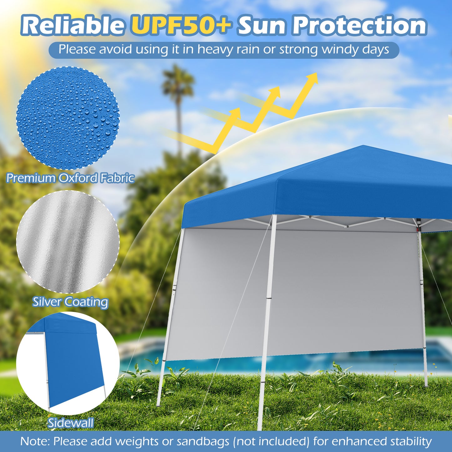 Pop up Canopy Tent with 1 Sidewall for Party Events Camping Picnic-Blue
