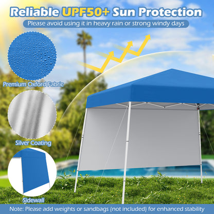 Pop up Canopy Tent with 1 Sidewall for Party Events Camping Picnic-Blue