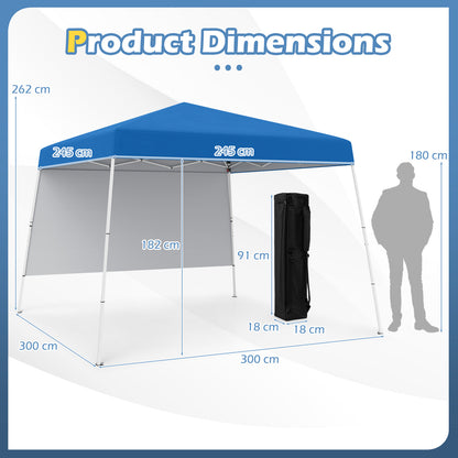 Pop up Canopy Tent with 1 Sidewall for Party Events Camping Picnic-Blue