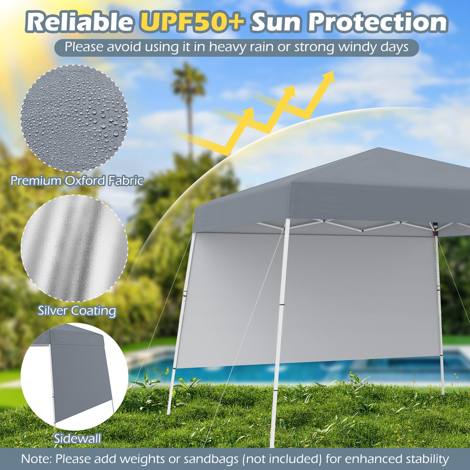 Pop up Canopy Tent with 1 Sidewall for Party Events Camping Picnic-Grey