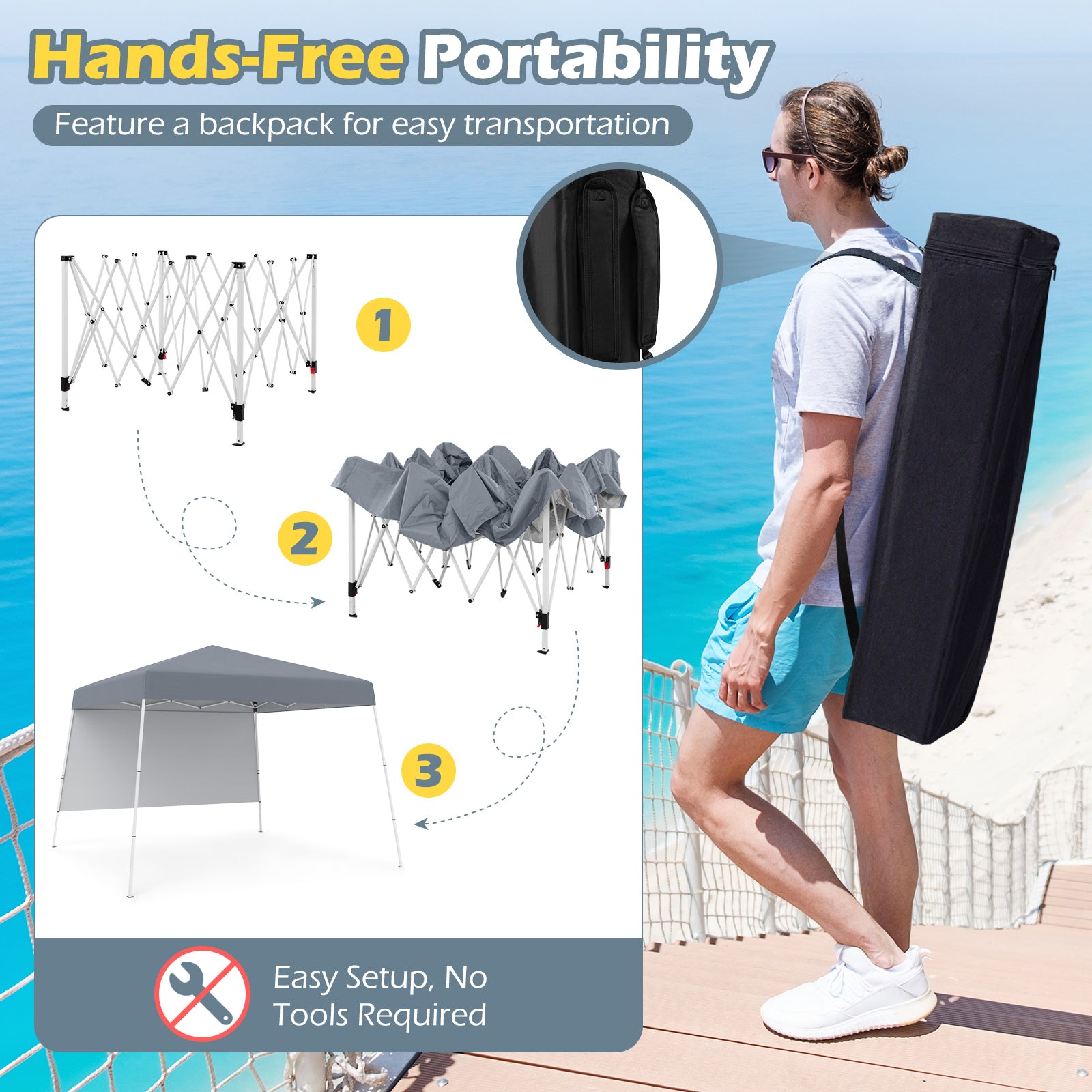 Pop up Canopy Tent with 1 Sidewall for Party Events Camping Picnic-Grey