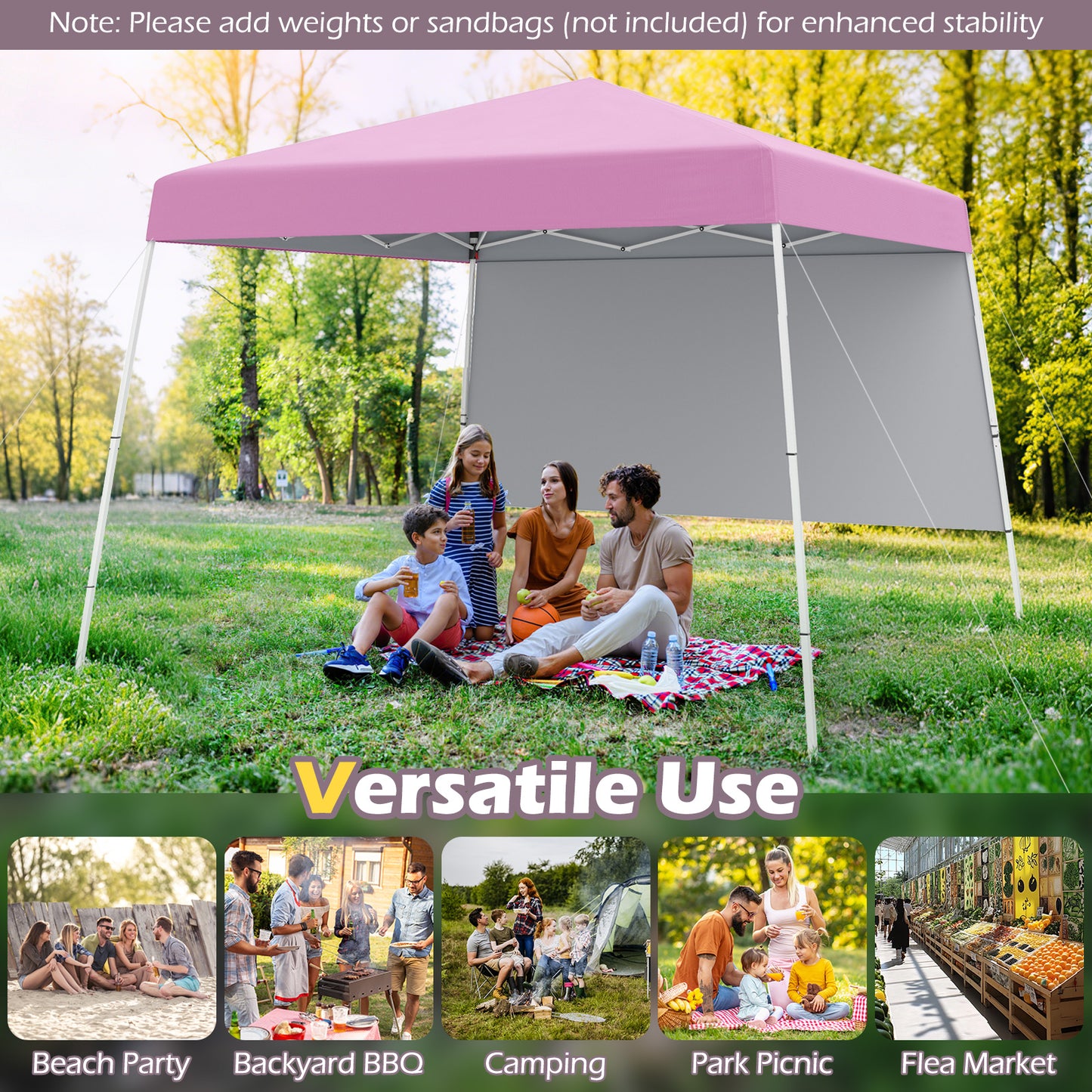 Pop up Canopy Tent with 1 Sidewall for Party Events Camping Picnic-Pink