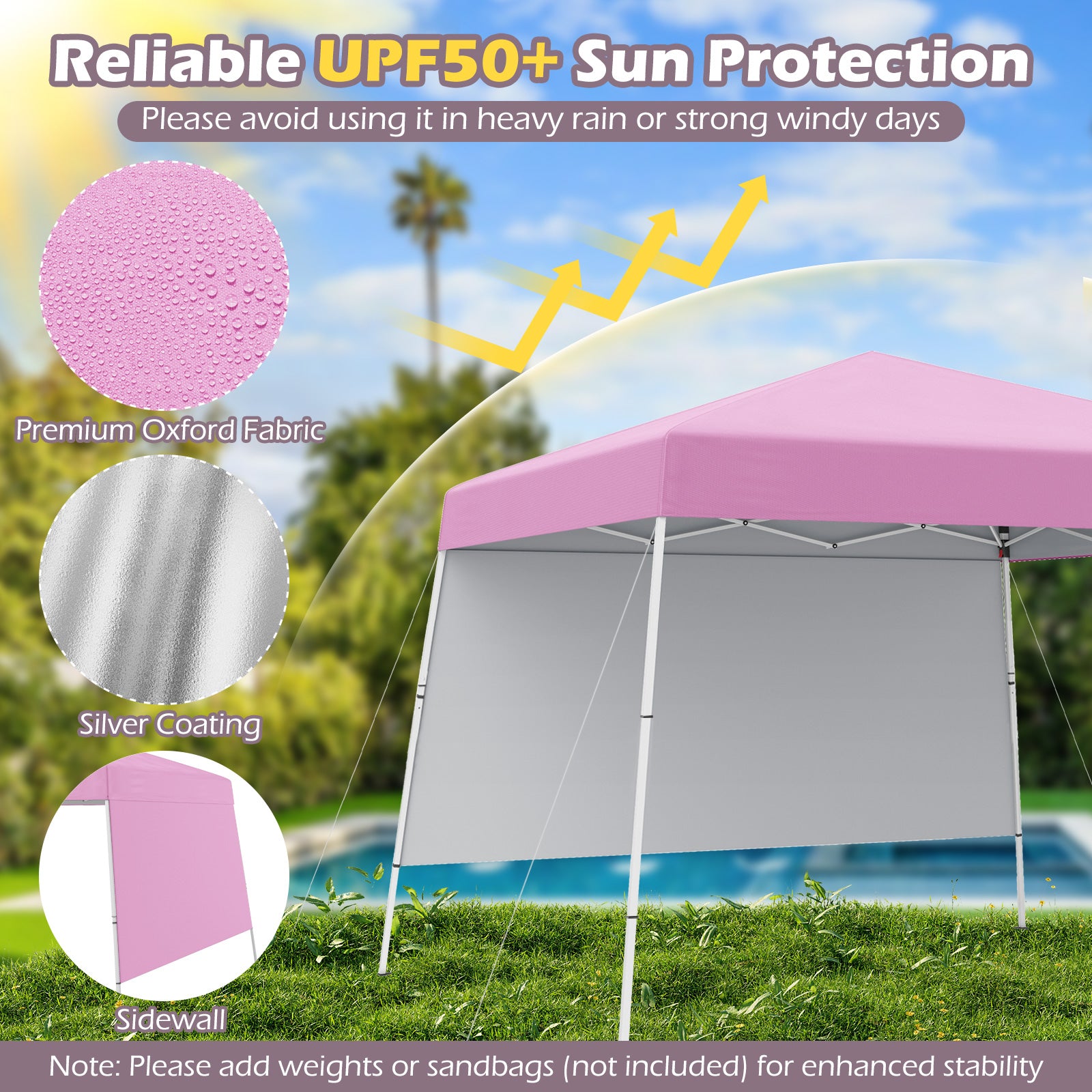 Pop up Canopy Tent with 1 Sidewall for Party Events Camping Picnic-Pink