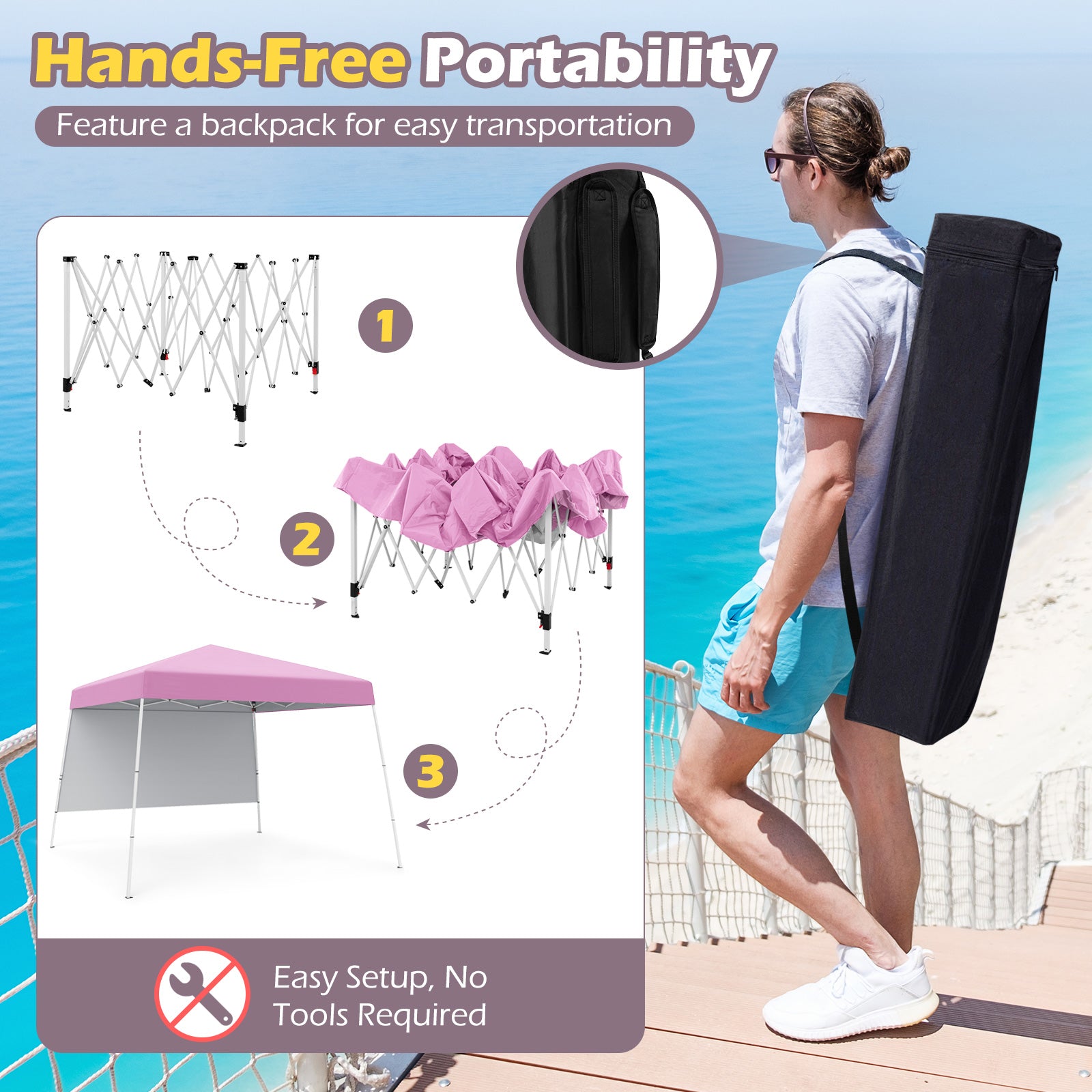 Pop up Canopy Tent with 1 Sidewall for Party Events Camping Picnic-Pink