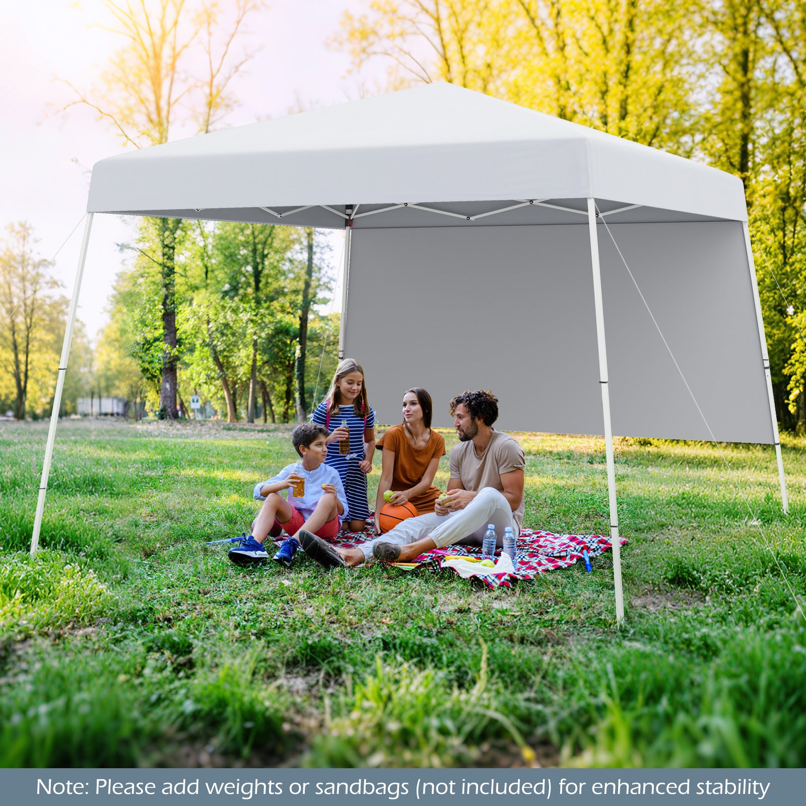 Pop up Canopy Tent with 1 Sidewall for Party Events Camping Picnic-White