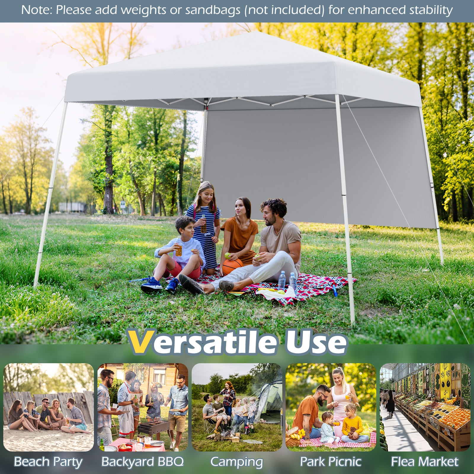 Pop up Canopy Tent with 1 Sidewall for Party Events Camping Picnic-White