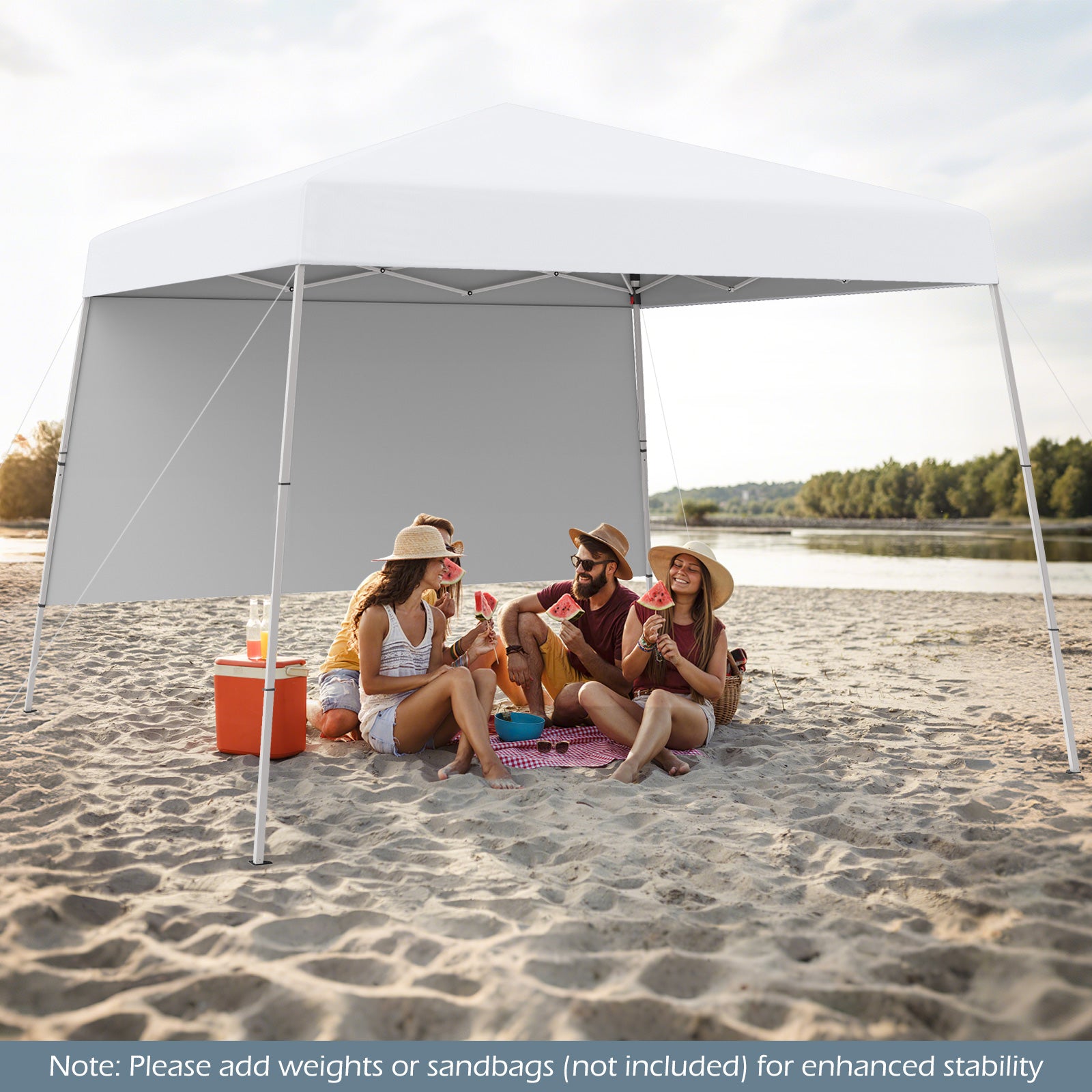 Pop up Canopy Tent with 1 Sidewall for Party Events Camping Picnic-White