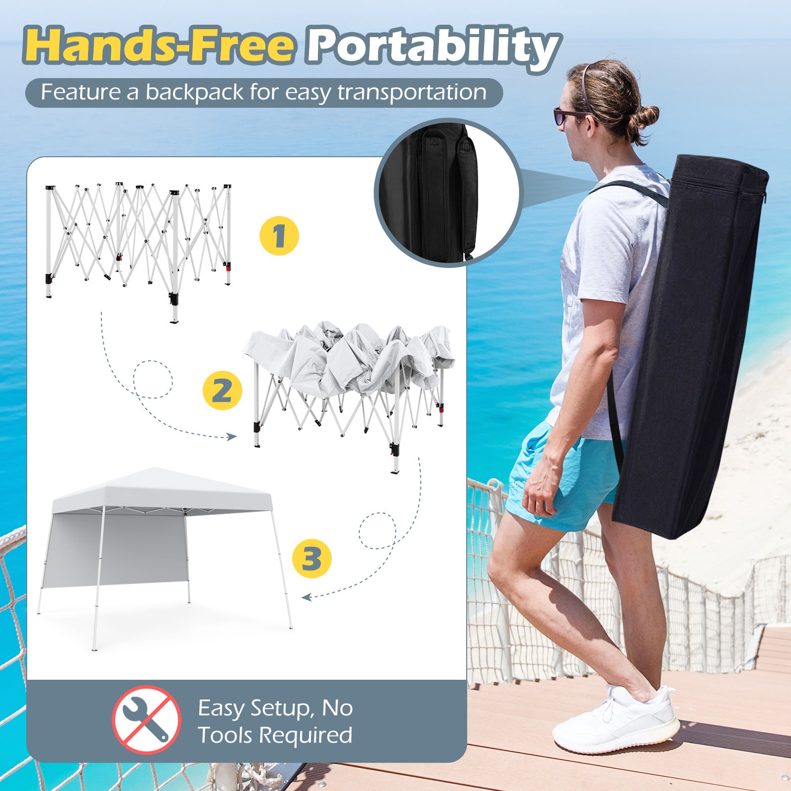 Pop up Canopy Tent with 1 Sidewall for Party Events Camping Picnic-White