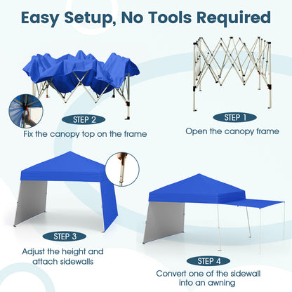 Pop up Canopy Tent with 2 Convertible Sidewalls and UPF50+ UV protection-Blue