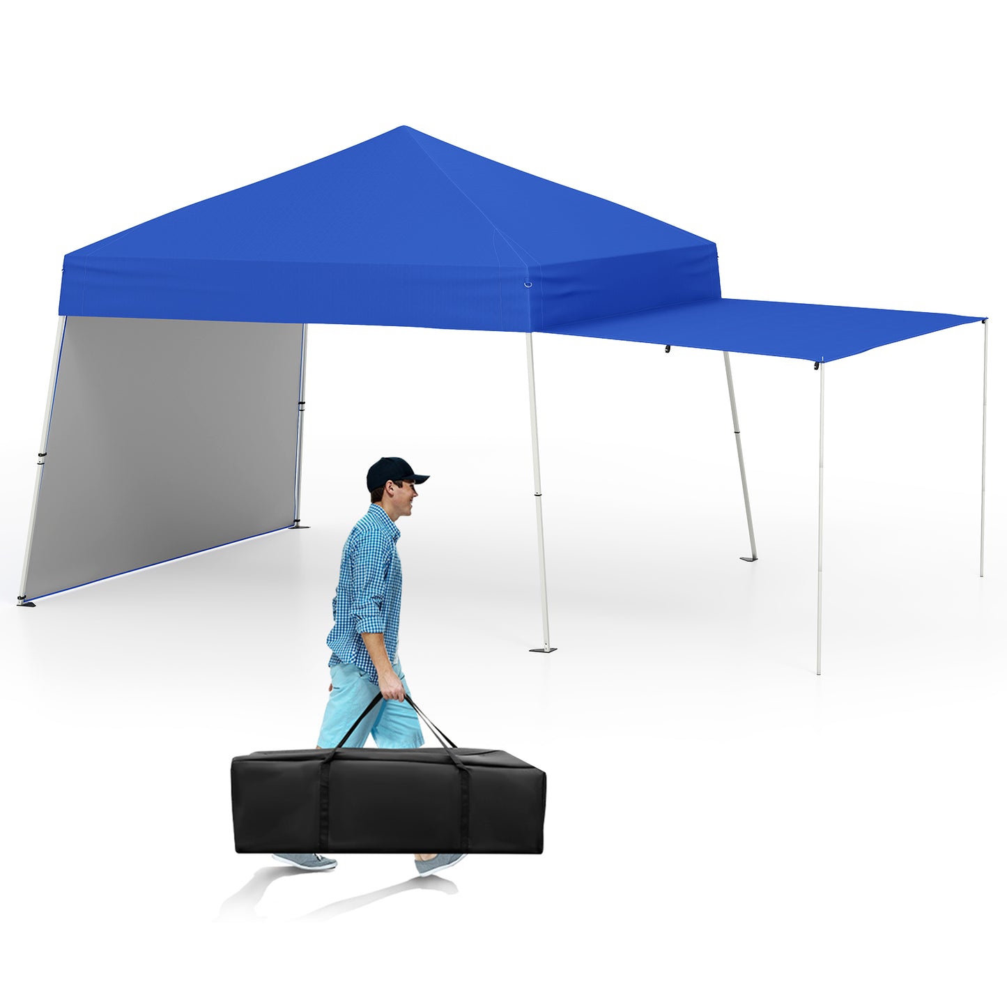 Pop up Canopy Tent with 2 Convertible Sidewalls and UPF50+ UV protection-Blue