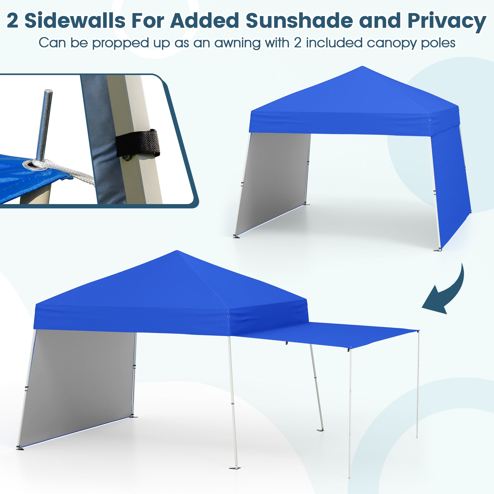 Pop up Canopy Tent with 2 Convertible Sidewalls and UPF50+ UV protection-Blue