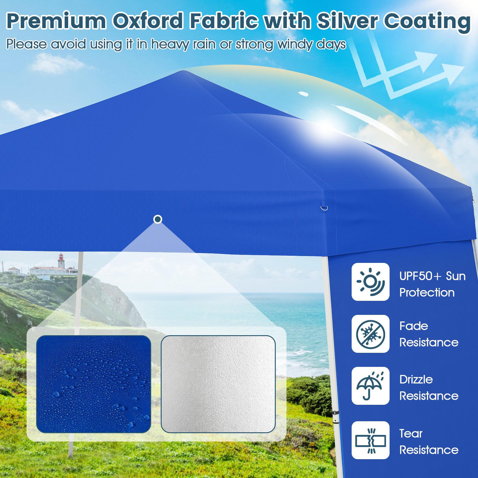 Pop up Canopy Tent with 2 Convertible Sidewalls and UPF50+ UV protection-Blue