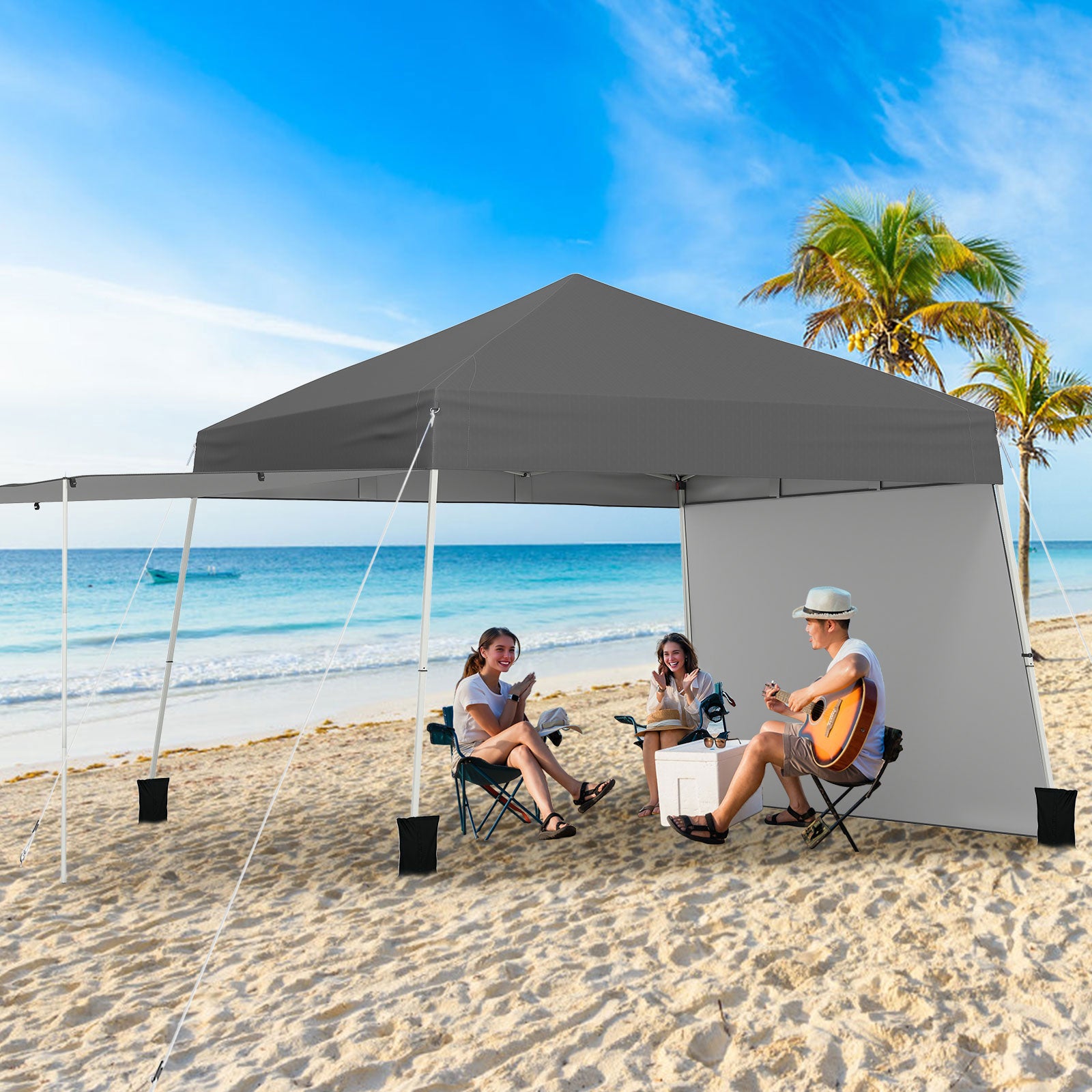 Pop up Canopy Tent with 2 Convertible Sidewalls and UPF50+ UV protection-Grey