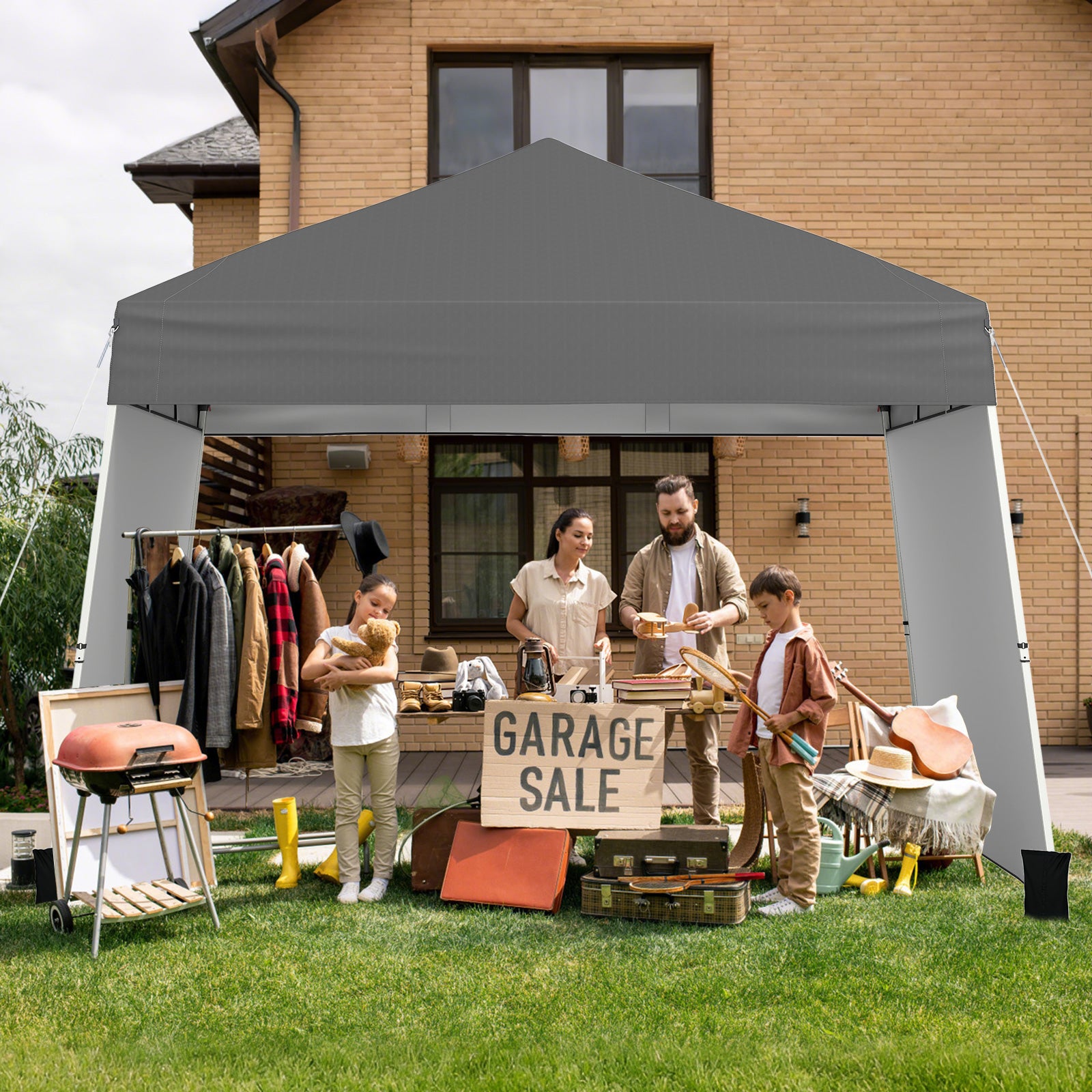Pop up Canopy Tent with 2 Convertible Sidewalls and UPF50+ UV protection-Grey