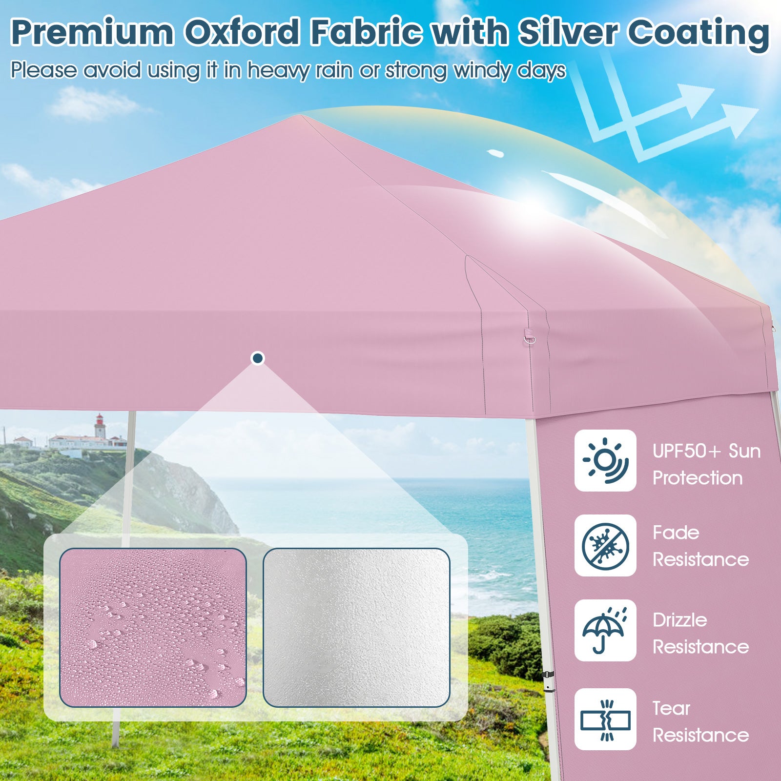 Pop up Canopy Tent with 2 Convertible Sidewalls and UPF50+ UV protection-Pink