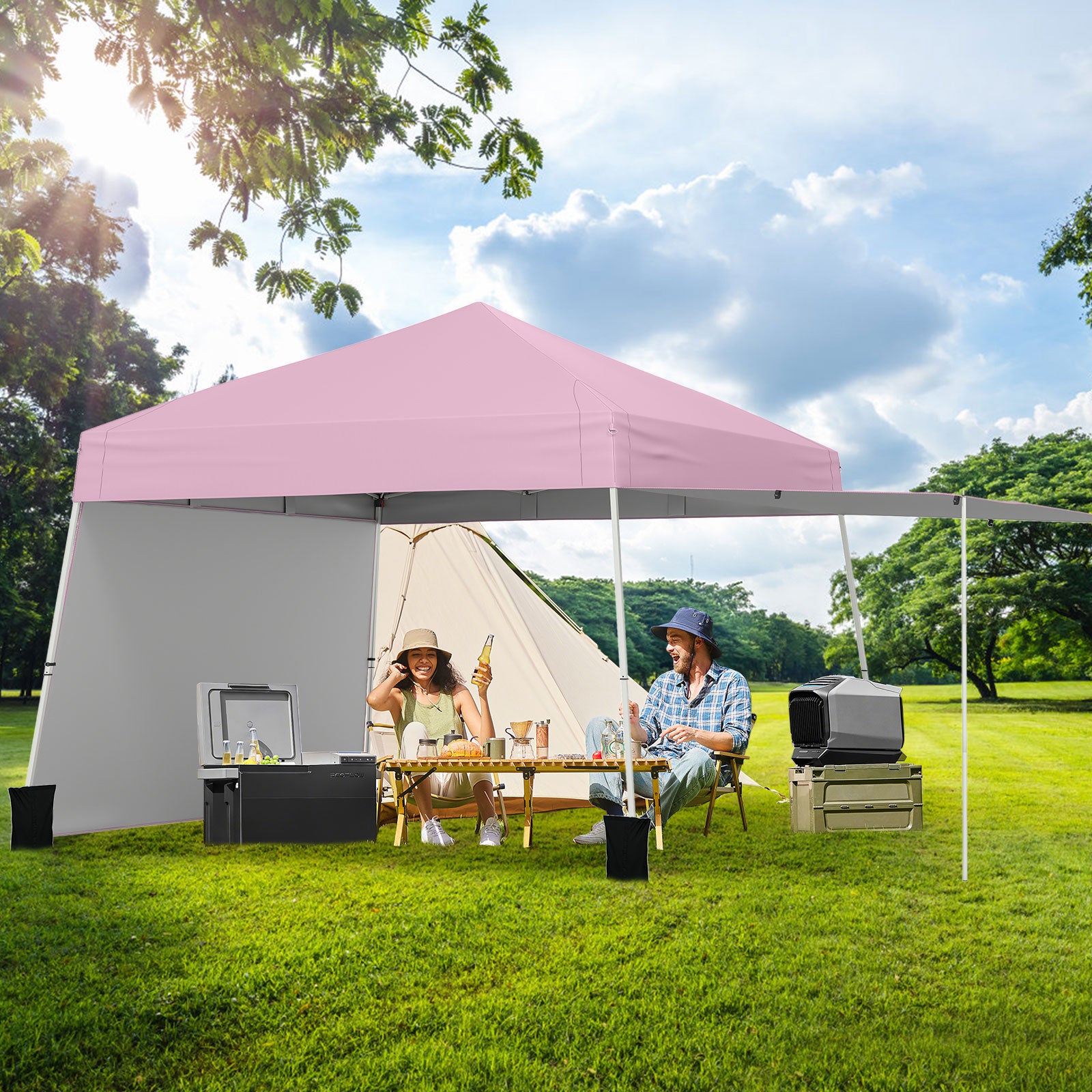 Pop up Canopy Tent with 2 Convertible Sidewalls and UPF50+ UV protection-Pink
