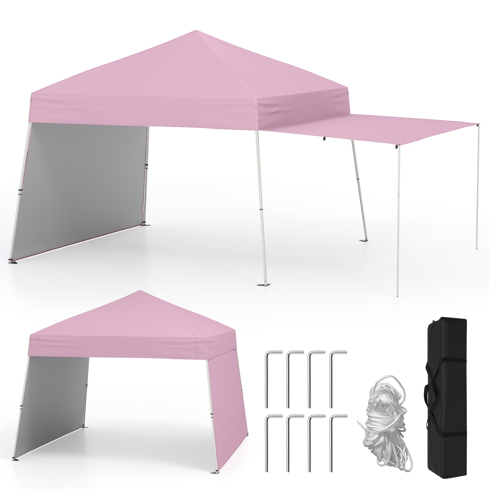 Pop up Canopy Tent with 2 Convertible Sidewalls and UPF50+ UV protection-Pink